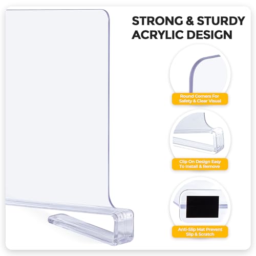 JOY DECOR 8 Pack Acrylic Clear Shelf Dividers for Closets Organizer and Storage Adjustable Vertical Wood Shelf Closet Separators for Clothes,Book,Bags in Bedroom and Kitchen - color: Clear
