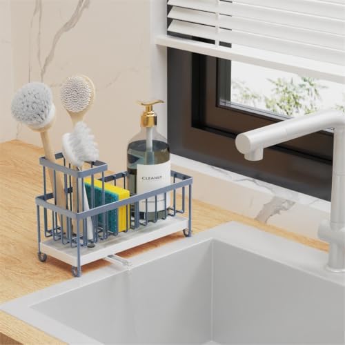 Cisily Sponge Holder for Kitchen Sink, Sink Caddy Organizer with High Brush Holder, Kitchen Countertop Organizers and Storage Essentials, Rustproof 304 Stainless Steel (Gray Blue, 9.25″) - color: Gray Blue