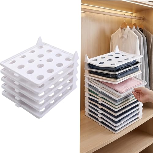 Space-Saving Stackable Clothing Organizer –Interlocking Shirt Folding Boards & Shelf Dividers,Keeps Lightweight Clothes Neat，Stackable Closet Organizer for Shirts, Jeans, T Shirt 5 Pack (White) - color: White