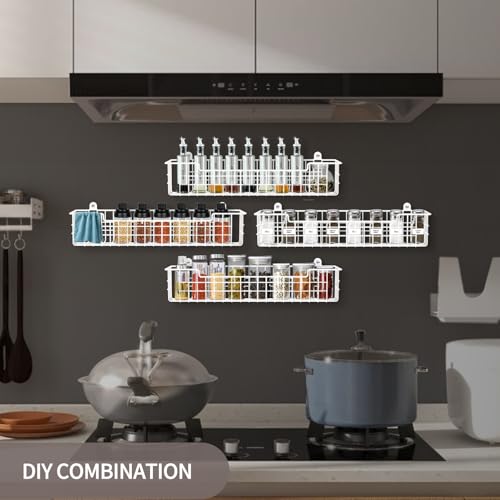 Spice Rack, 4-Pack Seasoning Organizer Wall Mount for Kitchen Storage Organization, Spice Holder Metal Shelf Saving Space for Cabinet, RV, Pantry, White - color: White-4 Pack