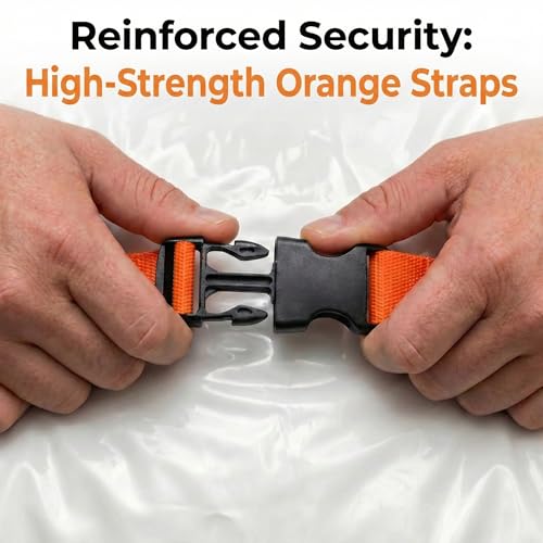 Memory Foam Mattress Vacuum Bag, Heavy-Duty Mattress Storage Bag for Moving and Transport, Mattress Compression Bag with Straps & Dual-Zip Seal (Orange Straps, Queen/Full-XL) - size: Queen/Full-XL