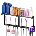 Heavy Duty Broom Holder Wall Mount with Cleaning Supplies Organizer, Space-Saving Laundry Room Organization and Storage Shelves, All-Metal Mop Hanger Broom Rack with Hooks, Garage Organizer Shelf - size: Medium-2