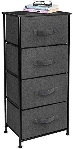 Sorbus Nightstand with 4 Drawers - Bedside Furniture & Night Stand End Table Dresser with Steel Frame, Wood Top, Easy Pull Fabric Bins for Home, Bedroom Accessories, Office & Dorm - color: Black, style: 4 Drawer