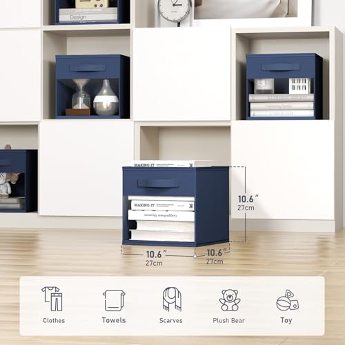 DIMJ Storage Cubes, Cube Storage Bin, 6 Pack Foldable Storage Bins with Window, Closet Storage Boxs with Handle, 11x 11 inch Storage Organizer for Clothes, Toys, Books - color: Navy Blue, size: 10.6 Inch.- 6 Pack