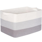 MINTWOOD Design 22in Extra Large Blanket Basket Holder Living Room, Rectangle Rope Woven Storage Basket with Handles for Laundry, Pool Towels, and Shoes, Dog Toy Organizer Bin Box, 3-Tone Light Gray - color: 3-Tone Light Gray