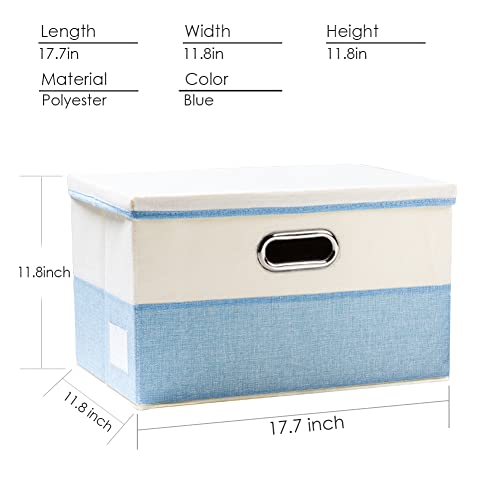 PRANDOM Large Foldable Storage Boxes with Lids [3-Pack] Fabric Collapsible Storage Bins Organizer Containers Baskets Cube with Cover for Home Bedroom Closet Office Nursery Blue&Cream(17.7x11.8x11.8) - color: Blue&Cream, size: L(3-Pack)