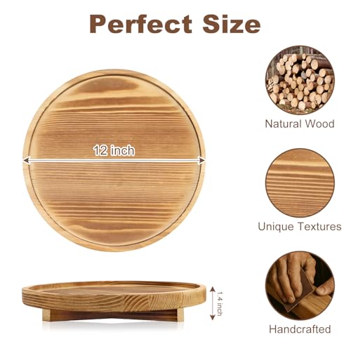12 inch Large Round Decorative Tray Wood Bathroom Counter Organizer Farmhouse Kitchen Decor Wooden Riser for Perfume Soap Dish Wood Decorative Candle Holders for Home Decor Brown Table Centerpieces - color: Dark Brown, size: 12 Inch