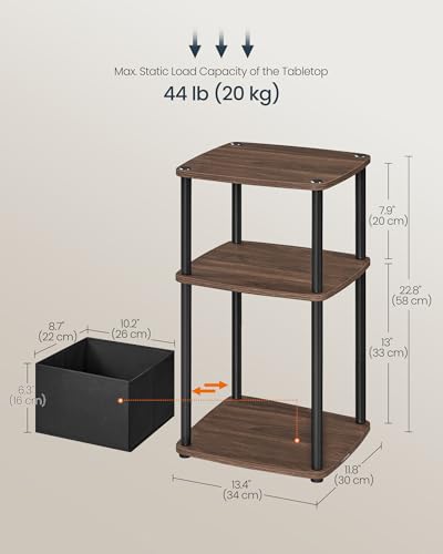 SONGMICS Home Side Table, 3-Tier Nightstand with Storage, End Table with Fabric Basket, for Bedroom, Living Room, Steel Frame, Superfast Toolless Assembly, Modern, Ebony Walnut ULET286K01 - color: Ebony Walnut, size: 1 pack