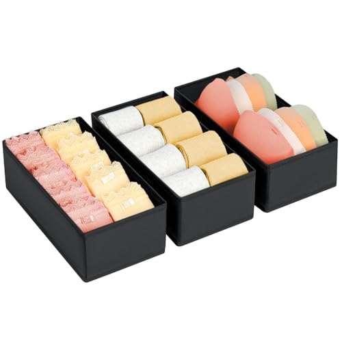 DIMJ Drawer Organizer - Small Clothes Organizer Set of 3, Drawer Dividers for Baby Clothes, Underwear, Socks, Bra, Belt, Tie - Black - color: Black, size: Set of 3