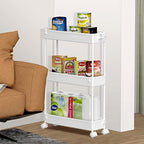 SPACELEAD Slim Storage Cart 3 Tier,Bathroom Organizer Rolling Utility, Mobile Shelving Unit Slide Out for Office, Kitchen, Laundry Room & Narrow Places,White - color: White