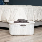 Mind Reader 40L Laundry Basket, Clothes Hamper, Wicker Design, Plastic, 23"L x 14.5"W x 11"H, Set of 2, White - color: White