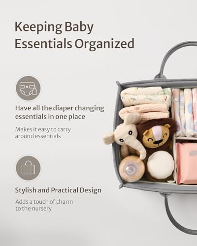 Blissful Diary Baby Diaper Caddy Organizer, Stylish Storage Basket for Newborn Essentials and Diaper Station, Gift for Baby Shower and Registry Must-Have, Light Gray - color: Light Gray
