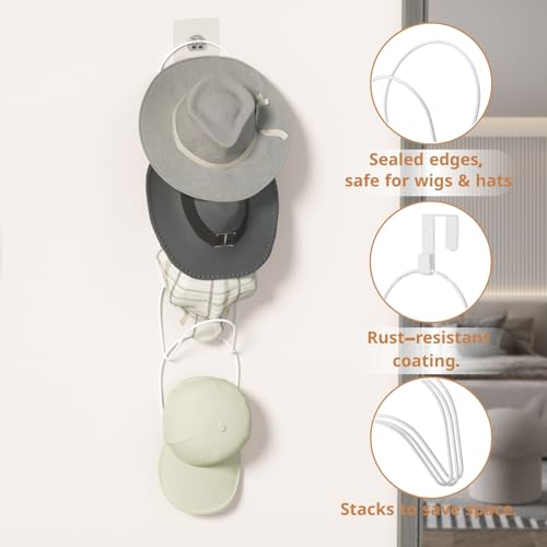 LINFIDITE 15 Pack Baseball Hat Rack Hanger Holder Organizer Multi Hook Wall Mounted Over Door Cap Display Storage Rack Cap Holder, Closet HangingStorage Rack w Hanging Hook White - color: 15pcs White, size: Round Ring