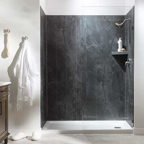 Palisade Vinyl Waterproof Corner Shower Shelf in Cracked Slate/Urban Quarry - color: Cracked Slate/Urban Quarry