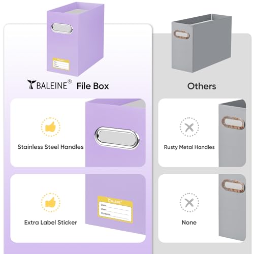 BALEINE File Organizer Box, Cardboard File Folder Organizer with Handle for Letter Size, Portable Collapsible Hanging Filing Box for Home Office Document Storage (4 Pack, Lavender) - color: Lavender, style: 4PK