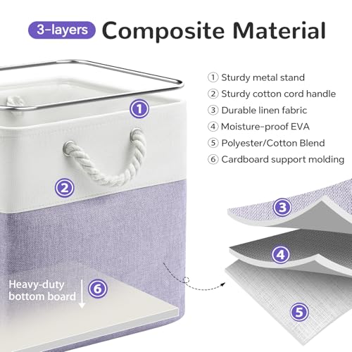 12 x 12 Inch Cube Storage Bins, 4 Pack Fabric Storage Basket with Handles, Foldable Boxes Organizer for Shelf Baskets for Home, Clothes (White/Purple) - color: WhitePurple, size: 12inX12inX12in-4P