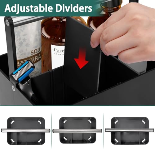 BYUNER Black Shower Caddy Portable: Plastic Bathroom Caddy Countertop,Cleaning Caddy Organizer with Handle,Utility Hard Shower Basket Storage Tote for Toiletry,College Dorm Room Essential for Guys/Men - color: Black / Silver Handle