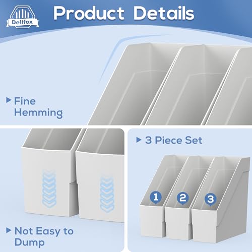 Delifox 3 Pack Magazine Rack, Plastic File Folder Bin Organizer, Gray - color: 3Pack-Gray