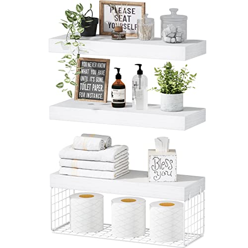 QEEIG Bathroom Shelves Over Toilet - Wall Mounted Floating Shelves Toilet Paper Storage Small Farmhouse Decor Shelf 16 inch Set of 3, White (019-W3) - color: B. White, size: 3pcs