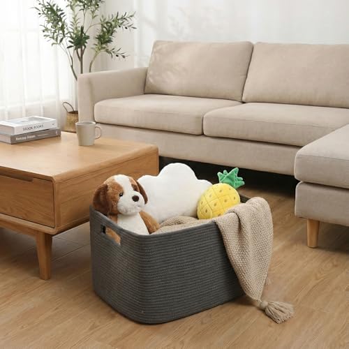 JMvicyroam Woven Blanket Basket,65L Large Storage Bin for Blankets Toys Clothes,Decorative Rope Basket for Living Room Bedroom with Handles, Grey - color: Grey, size: 65L