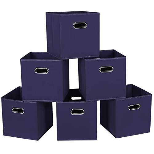 STOREONE Fabric Storage Bins Cubes Baskets Containers-(11X11X11) with Dual Handles for Shelf Closet, Nursery Home ， Bedroom Organizers, Foldable Set of 6 (Navy Blue) - color: Navy Blue, size: 6 pack