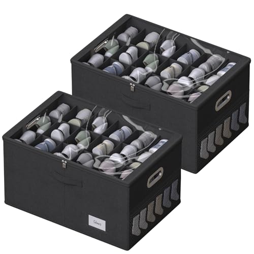 2 Pack Shoe Organizer for Closet Large Shoe Box Storage Containers with Clear Window Space Saving Shoe Bin with Foldable Bottom Support Adjustable Dividers Fits 36 Pairs (Black, (24.4*16.5*13inch)x2) - color: Black, size: (24.4*16.5*13inch)x2