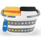 28L Laundry Basket Collapsible, Plastic Laundry Baskets Foldable Clothes Basket, Pop-Up Clothes Hamper for Household Family Room Organization, Portable Storage Container Outdoor Camping Home RV - size: 28L