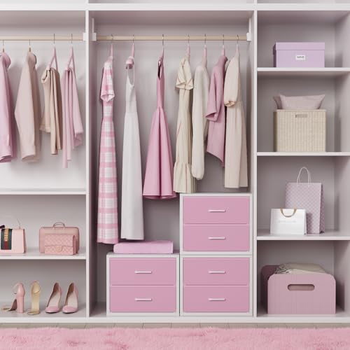 BOLUO Stackable Closet Drawers for Clothes Organizers and Storage Fabric Pink 2 Drawer Dresser for Bedroom 2 Packs Modern Small - color: Pink, size: M(11.2"D x 15.2"W x 16.1"H)