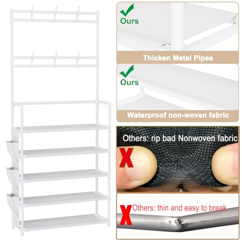 OYREL Shoe Rack 5 Tier Shoe Organizer Storage 15-20 Pairs Shoes Rack for Closet Entrance Shoe Rack Organizer with Hooks and Side Pocket Entryway Shoe Holder Space Saving Free Standing Shoe Racks - color: White, size: 5 Tier (23.6"Wx 61.4"H)