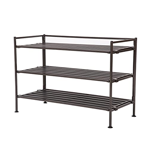 Seville Classics Sturdy Freestanding Storage Shelf for Bedroom, Closet, Entryway, Dorm Room Organizer Stackable Durable Metal Shoe Rack Espresso Slat, 3-Tier (NEW MODEL) - color: Espresso Slat, size: 3-Tier (NEW MODEL)