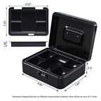 KYODOLED Large Cash Box with Combination Lock Safe Metal Money Box with Money Tray for Security Lock Box 9.84"x 7.87"x 3.54" Black - color: Black, size: Large