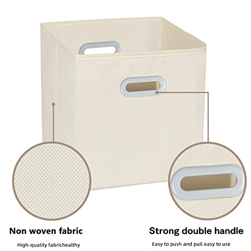 Fabric Cloth Storage Bins,Fabric Cube Organizer with Dual Handles Foldable Cube Storage Baskets for Home Bedroom Storage,Set of 3, Creamy-White - color: Creamy-white, size: 3 Pack