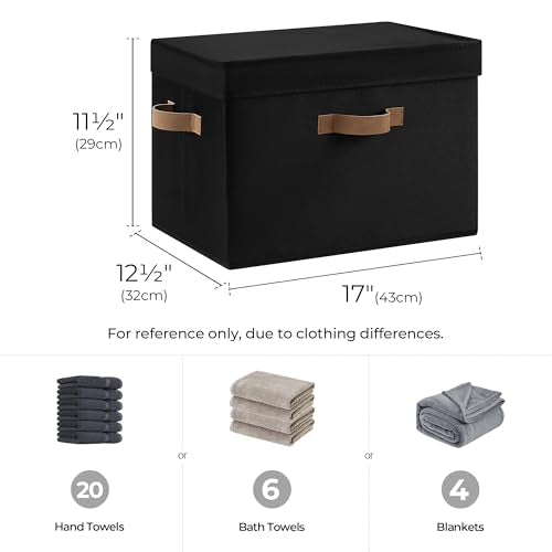 StorageWorks Fabric Storage Bins with Lid, Decorative Storage Boxes for Shelves, Stackable Closet Organizer Basket with Handles, Jumbo, Black, 2-Pack - color: Black, size: Jumbo