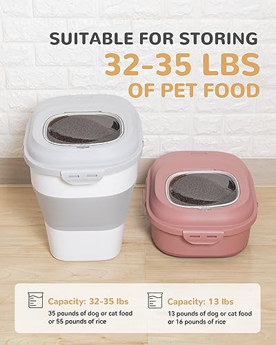 30-35 Lbs Dog Food Storage Container Collapsible Dog Food Container with Airtight Lids, Wheels, Scoop and 2pcs Food Storage Containers, Large Pet food storage for Dog, Cat - color: Light Grey