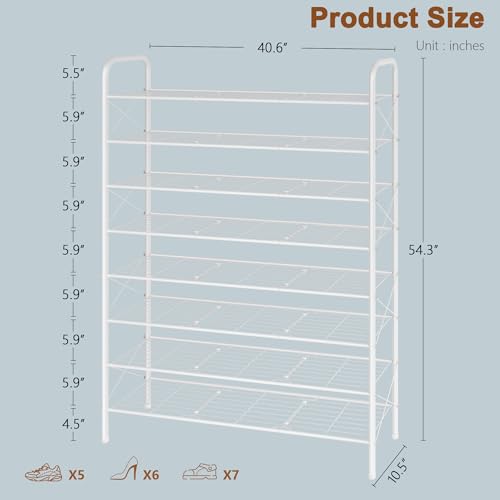 Hoctieon 8 Tier Shoe Rack for Closet, Durable Mesh Style Shoe Rack, Entryway Shoe Shelf, Shoe Storage Organizer for Hallway, Bedroom, Living Room, Wardrobe, White - color: White, size: 8 Tier