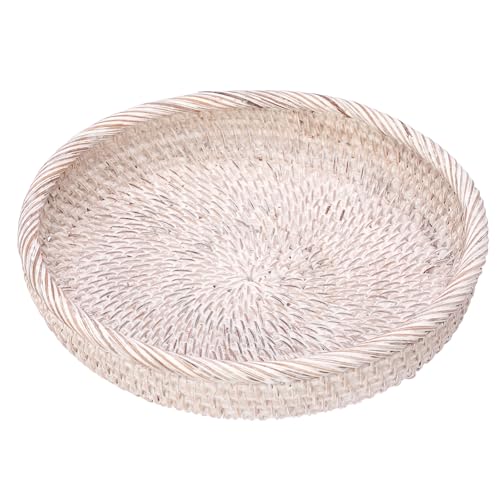 Hipiwe Key Basket Bowl for Entryway 10" Round Woven Wicker Fruit Tray Serving Tray Decorative Storage Organizer for Wallet Cellphone Basket Bowl for Kitchen Living Room, Medium - color: Whitewash, size: Medium, 9.9"