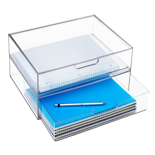 STORi STAX Plastic Stackable Organizer Drawers (Set of 2) Clear | 12.5" Wide | Set Includes Two Open Drawer | Organize Office Desk Accessories & Sort Paper | Made in USA - color: Clear, size: Open/Open 2pk