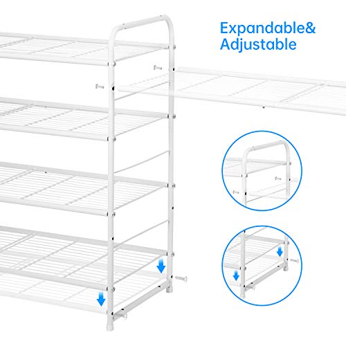 Simple Trending 4-Tier Stackable Shoe Rack, Expandable & Adjustable Shoe Organizer Storage Shelf, Wire Grid, White - color: White, size: 4 Tiers