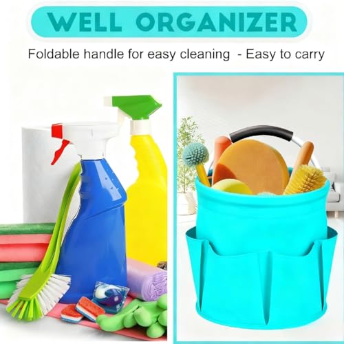 Cleaning Caddy for Cleaning Supplies,17L Cleaning Supply Caddy with Handle Foldable Cleaning Supplies Organizer Bucket Cleaning Products Organizers for Home, Garden (Lake Blue) - color: Lake Blue