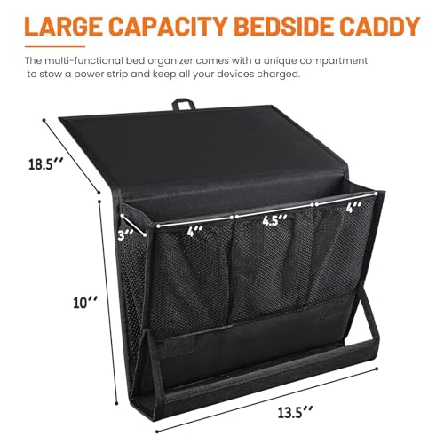 AKAYOK Bedside Caddy Hanging Bed Organizer Storage Bag Pocket with Power Strip Holder Multi-functional Organizer Caddy for Remotes Phone Glasses Magazines, Tablets, Accessories (7 pocket) - size: 7 pocket