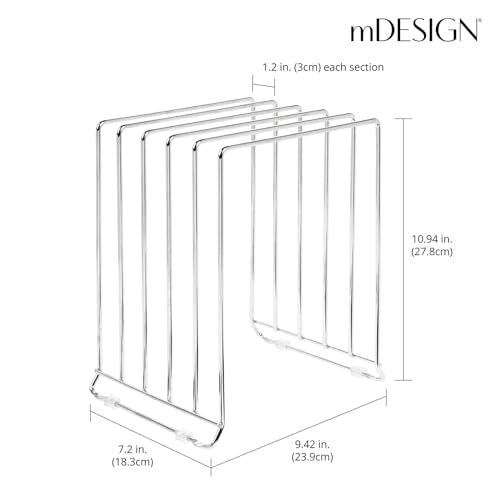 mDesign 5 Slot Pot and Pan Rack — Metal Wire Rack for Cabinets, Pantries or Kitchen Surfaces — Freestanding Pan Stand for Pans, Pots, Lids and Crockery – Silver - color: Chrome, size: Pack of 1