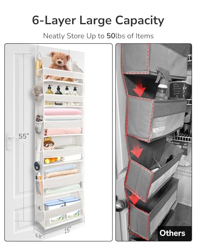 ULG 2 Pack Over The Door Organizer with 6 Large Pockets 12 Side Pockets, 50lbs Weight Capacity Door Hanging Organizer for Bedroom, Bathroom, Pantry, Nursery Storage, Beige - color: Ivory, size: 2 Pack