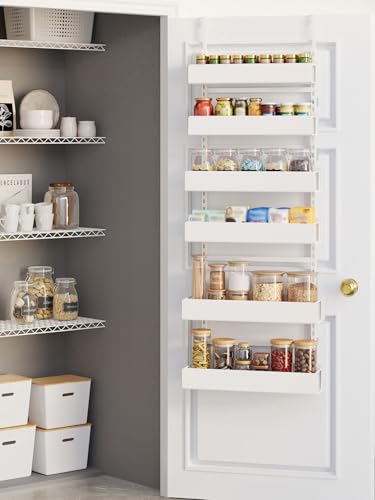 Over The Door Pantry Organizer, 6-Tier Pantry Organization and Storage, Hanging Spice Rack, Pantry Door Organization for Home Office Laundry Room Bathroom, White - color: WhitePlate, size: 6-Tier