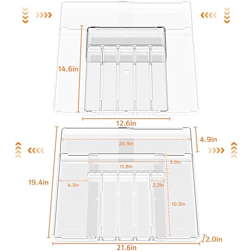BPA-Free Expandable Utensil Drawer Organizer - Clear Plastic Adjustable Storage Tray for Kitchen Flatware, Knives, Forks and Spoons - color: Clear-9 grid