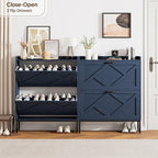 Nicetree Shoe Storage Cabinet, Shoe Cabinet with 2 Flip Drawers, Narrow Shoe Rack Cabinet, Farmhouse Slim Shoe Cabinet Storage for Entryway,Blue - color: Navy Blue, style: 2-Drawers