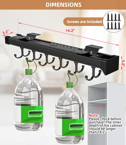 Pull Out Broom Holder With Adjustable Double Row Sliding Hook, Multifunctional Slide Broom And Mop Storage/Organizer Garage Organization Hooks, for Closet Laundry Garage - 36cm/14.17in - color: Black, size: 14.17 inches