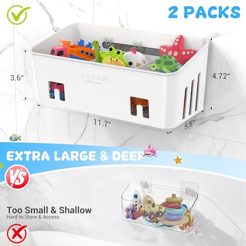 Lysam Bath Toy Storage 2 Packs, Large Bath Toy Holder with 3 Compartment, Quick Dry Bathtub Toy Organizer, Bath Tub Toy Net, Shower Toy Basket & Bin, Bathroom Accessories for Baby,Toddler,Kids（White） - color: White & 2 Packs