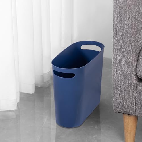 rejomiik Small Trash Can, 3.5 Gallon Slim Garbage Can Plastic Waste Basket with Handles Container Bin for Narrow Spaces Bathroom, Bedroom, Kitchen, Office at Home, Blue - color: Blue, size: 1 pack