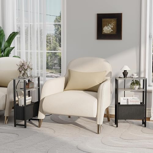 Narrow Side Table with Charging Station Slim End Table Sofa with Magazine Rack, Bedside Table for Small Spaces, 3 Tier Nightstand for Living Room Couch, Bedroom Oak Grey LET503QE - color: Oak Grey