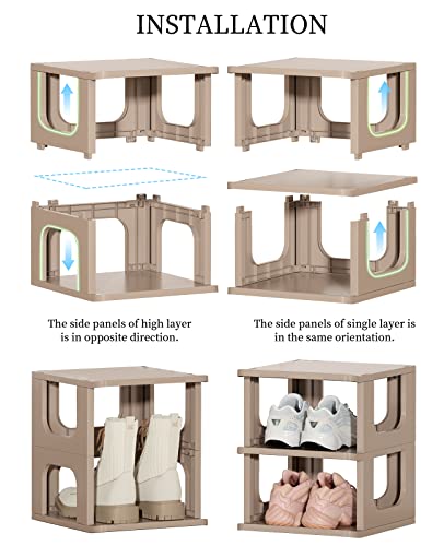 Narrow Shoe Rack - 5 Tiers Stackable Shoe Storage Stand for Entryway Hallway and Closet Durable Shoe Shelf Space Saving Boots Storage and Organization Stylish Small Shoe Cabinet No-Tool Assembly Khaki - color: Khaki, size: 5 Tier